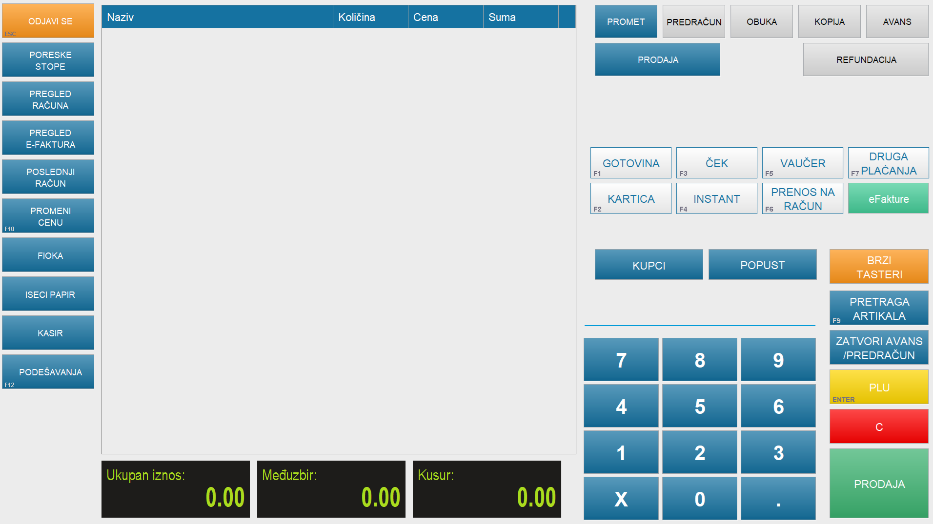 HCP POS LINK W Početni ekran